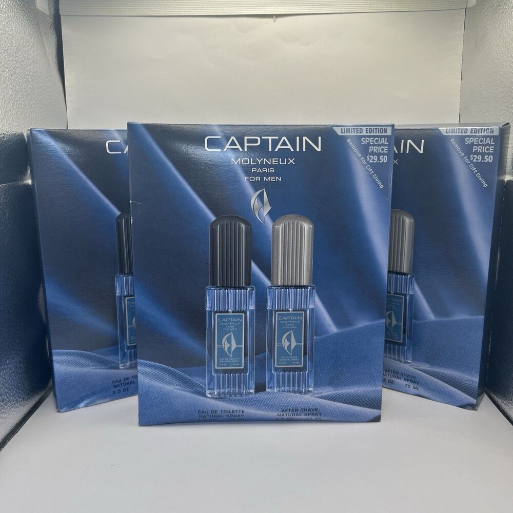 3x Captain Molyneux Gift Sets for Men - 2.5 oz EDT + After Shave Spray Each NEW